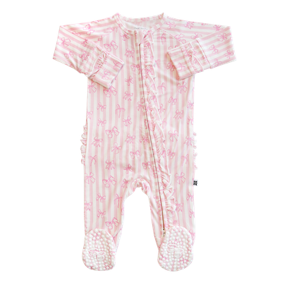 SWEET BAMBOO Zipper Footie - Tie The Knot