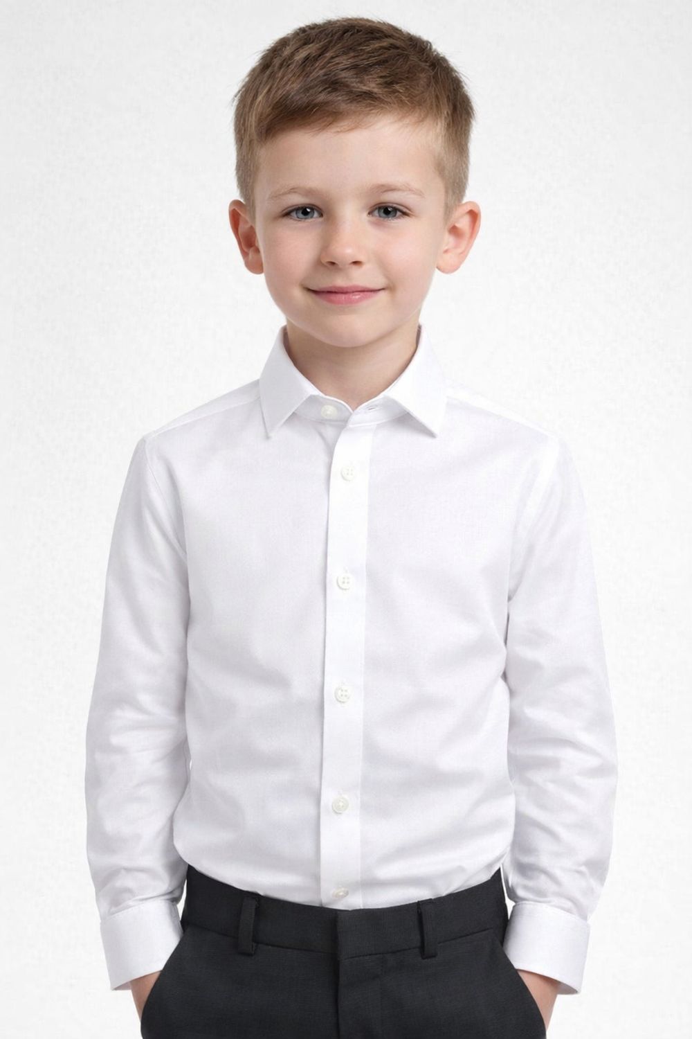 alfa perry dress shirts New Boys Alfa Perry White Dress Shirt W Grey/brown Buttons Size 4