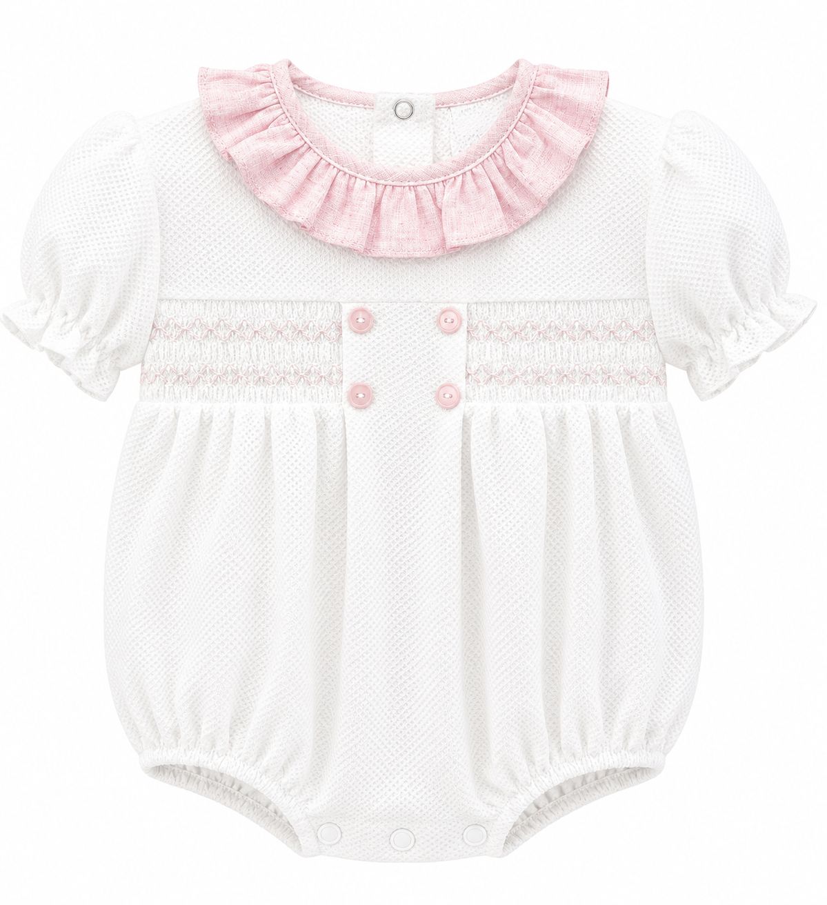 Babidu knit romper white and pink 32361