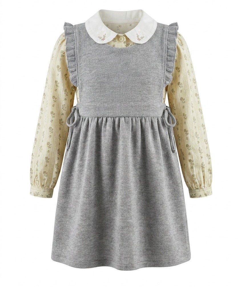 Space Grey Wool Jumper &amp; Floral Blouse Set AW26 WB6CY3109J