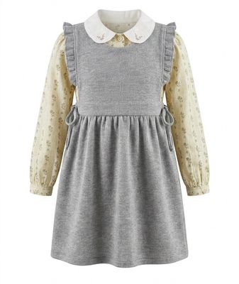 Space Grey Wool Jumper &amp; Floral Blouse Set AW26 WB6CY3109J