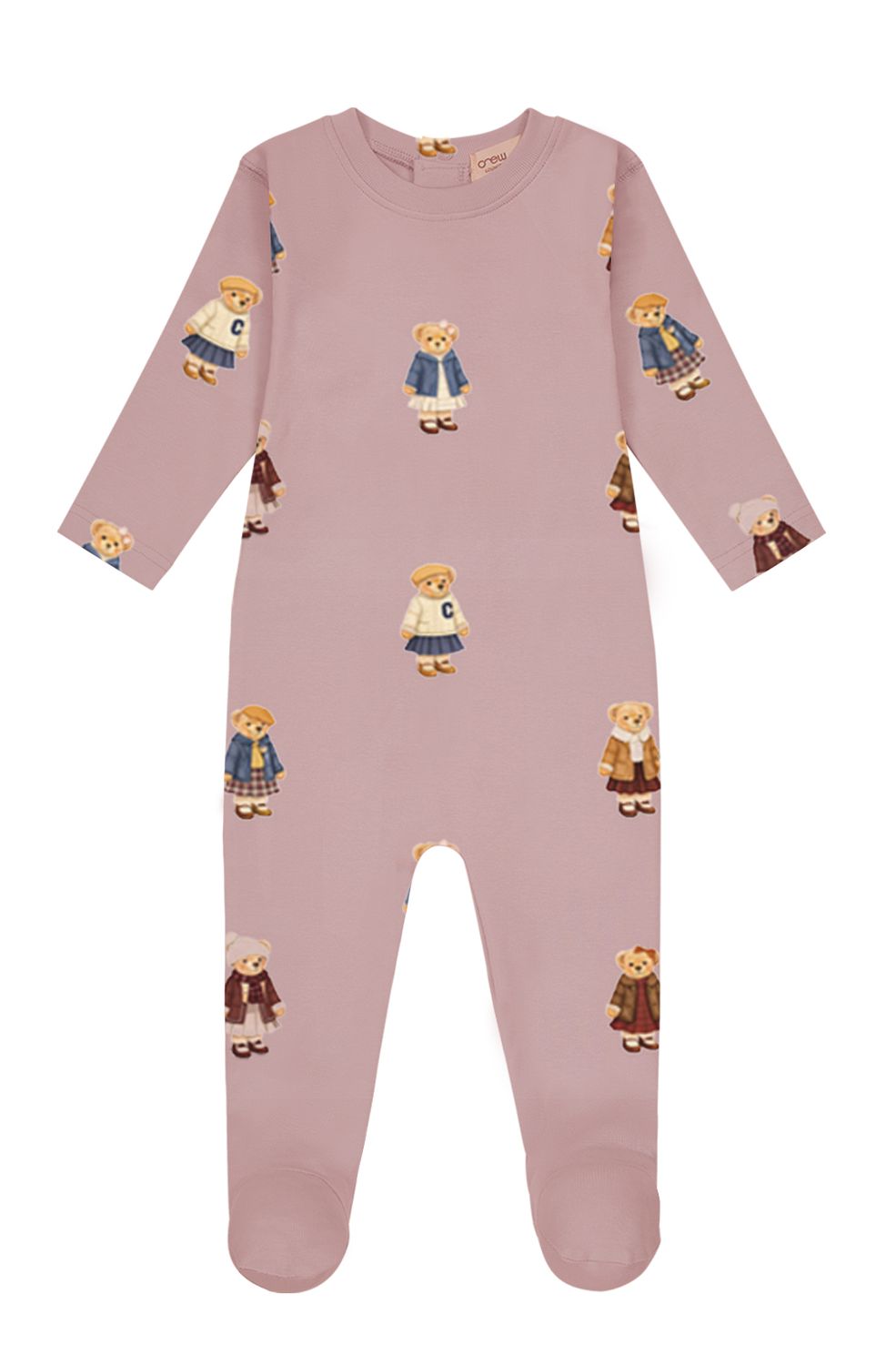 Crew Kids Teddy Pattern Lounge Footie SG3219 AW26, color: Dusk, size: 3M