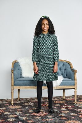 Porter Green Black White Zig Zag Mesh Printed Dress 2515 AW26