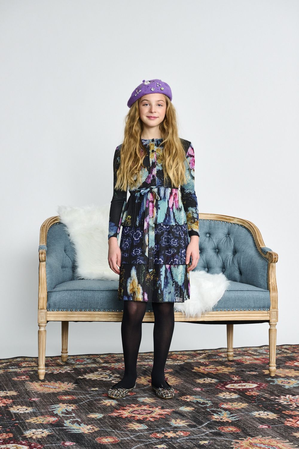 Porter Vibrant Blues Mesh Pleated Dress 2488 AW26

