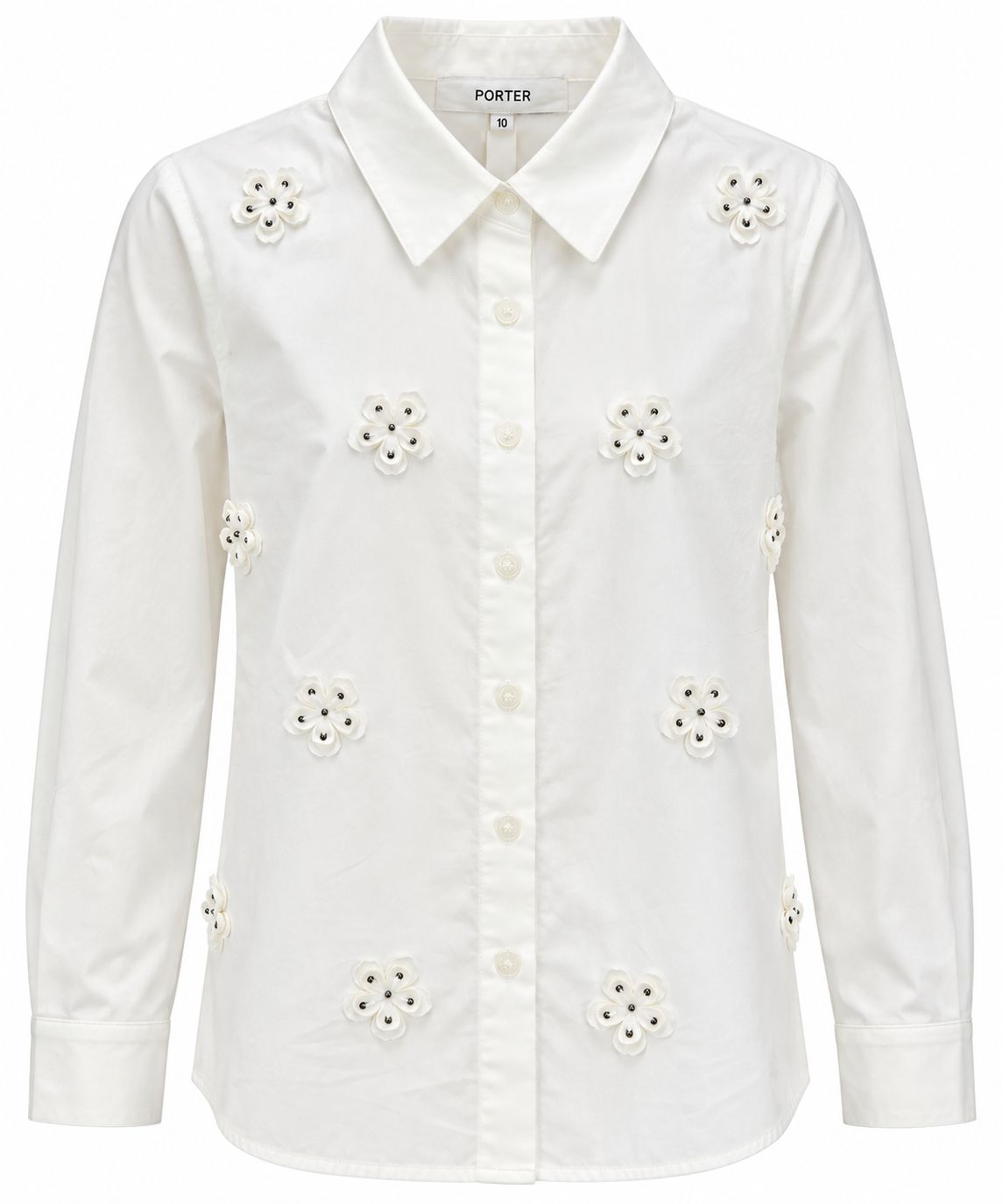 Porter White Button Down Flower Appliques Design Top 2558 AW26