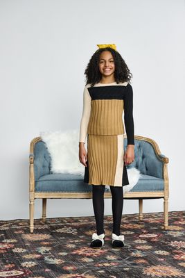 Porter Beige Black Tan Colorblock Knit Top w/skirt 2481 AW26