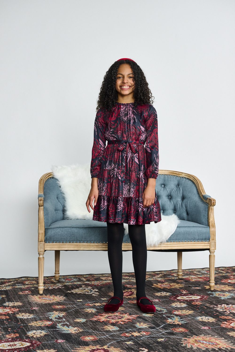 Porter Navy W/ Maroon Blush Floral Print Dress 2523 AW26
