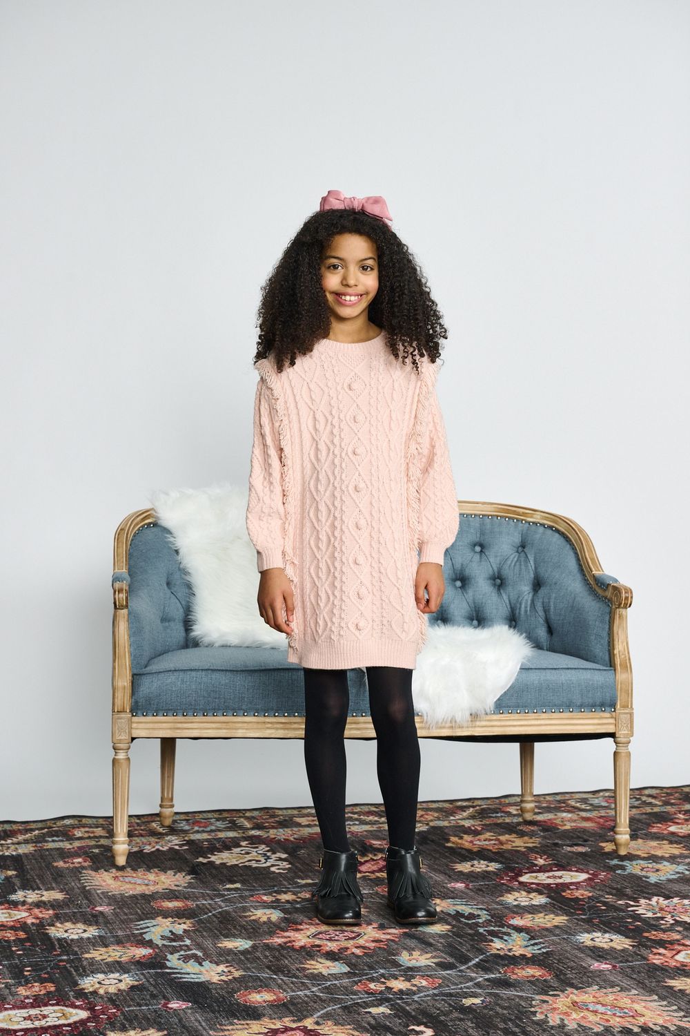 Porter Baby Pink Cable Knit Dress 2562-b AW26

