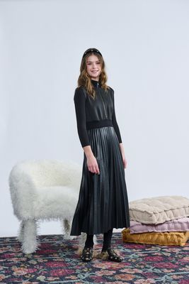 Laurent Black Scuba W/ Lower Leather Pleated Jumper t-1406 AW26