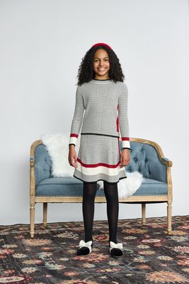 Porter Ivory Zig Zag W/ Garnet Side Color Block Knit Top 2479 w/skirt AW26
