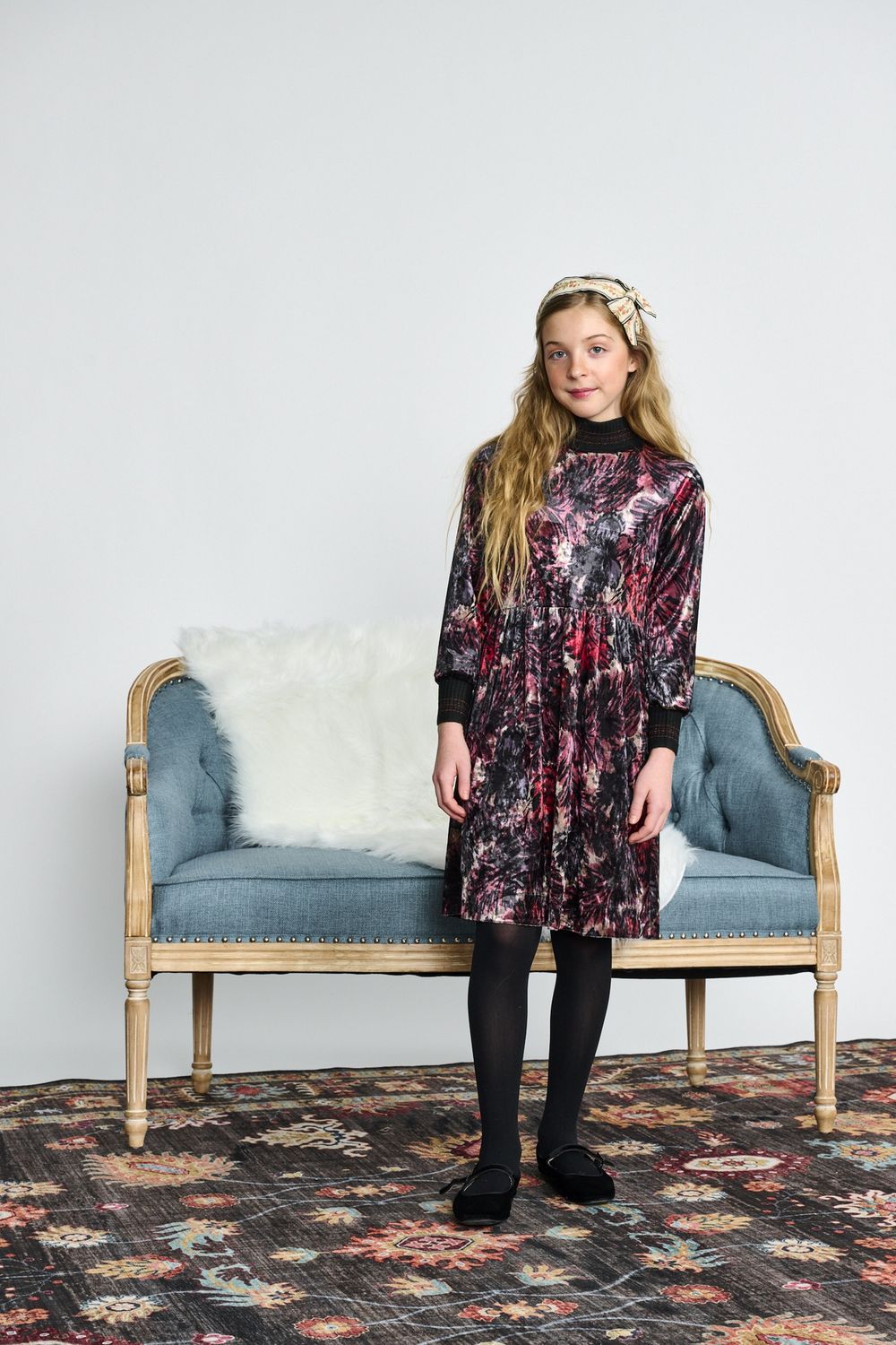 Porter Beige Gray Rose Velvet Floral Design Dress 2485 AW26