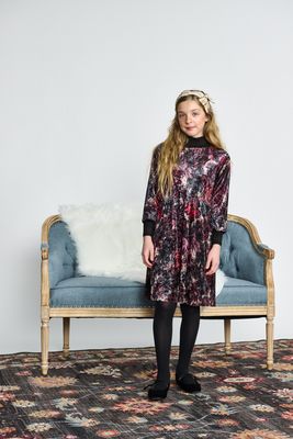 Porter Beige Gray Rose Velvet Floral Design Dress 2485 AW26