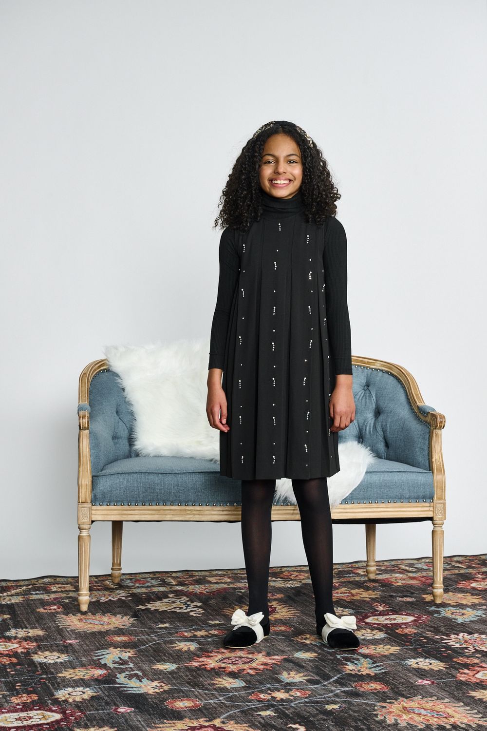 Porter Black Crepe W/ Pearl Sparkle Large Pleat Jumper 2510 AW26