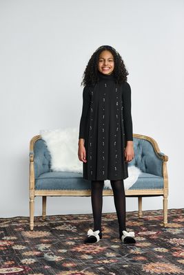 Porter Black Crepe W/ Pearl Sparkle Large Pleat Jumper 2510 AW26