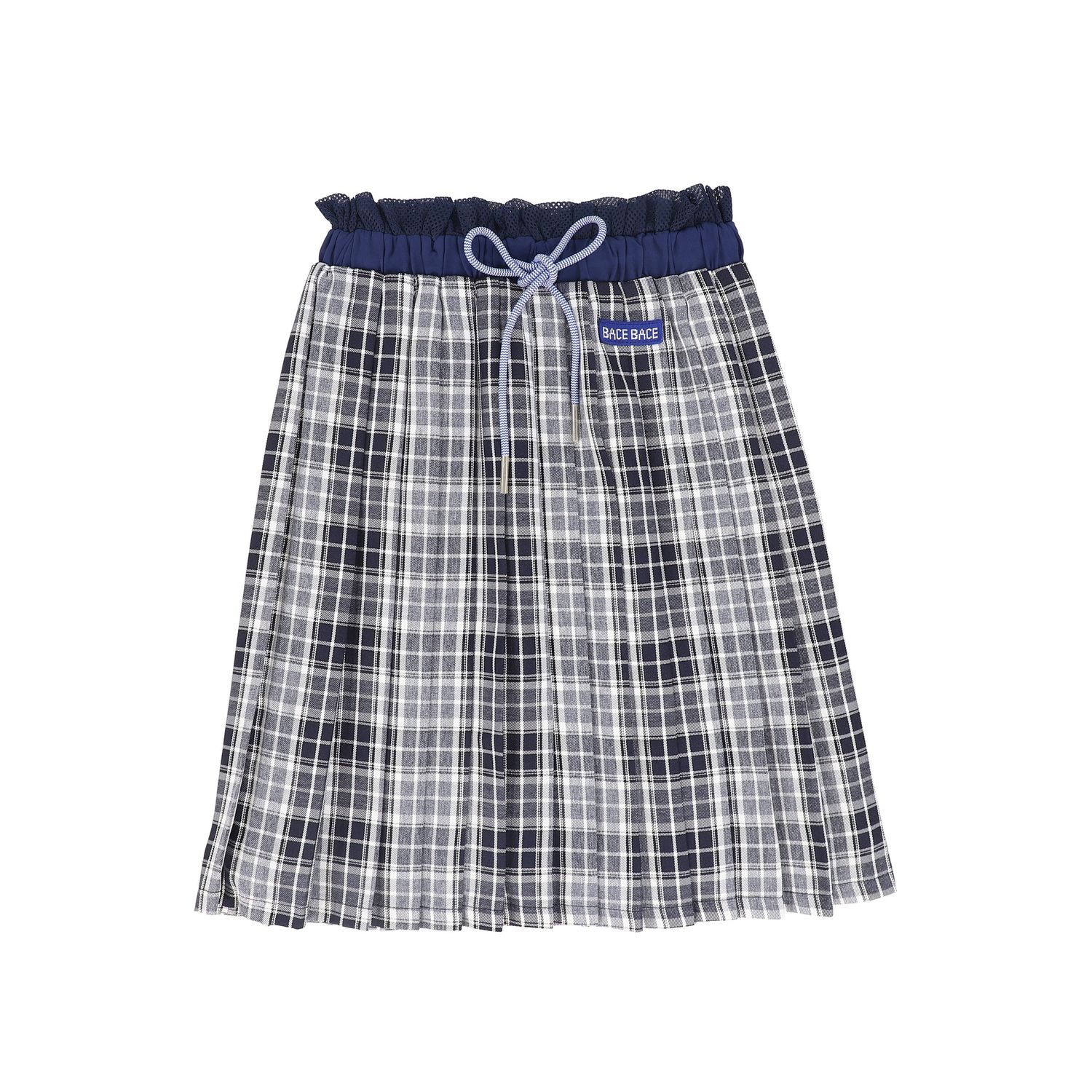 BACE NAVY CHECKED GATHERED PLEAT SKIRT AW26 27183
