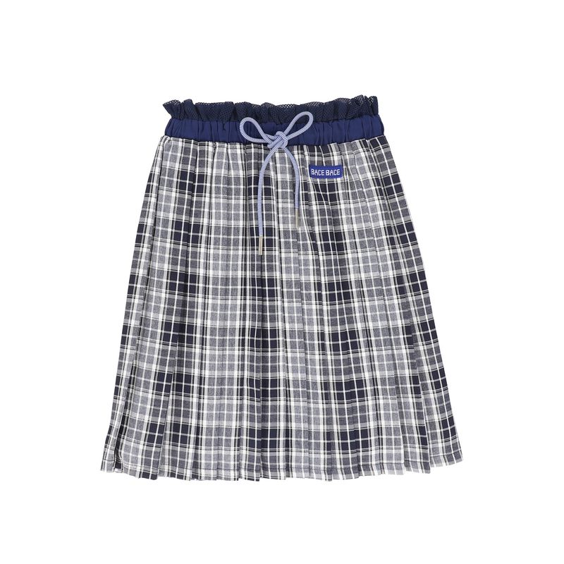 BACE NAVY CHECKED GATHERED PLEAT SKIRT AW26 27183