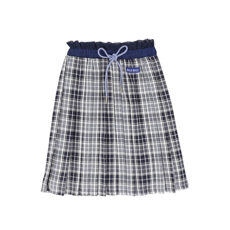 BACE NAVY CHECKED GATHERED PLEAT SKIRT AW26 27183
