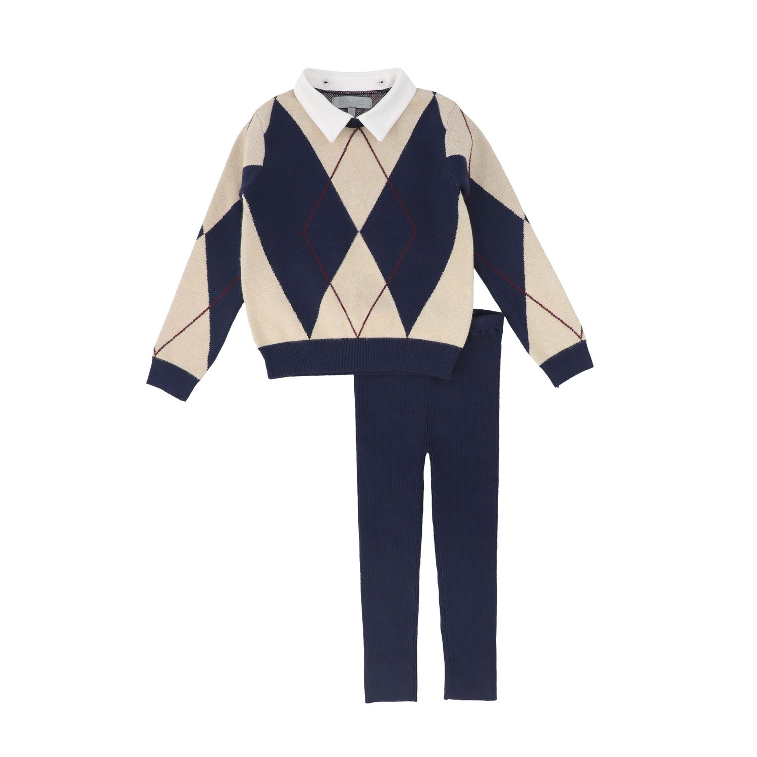 BACE NAVY COLLARED ARGYLE SWEATER SET AW26 29884