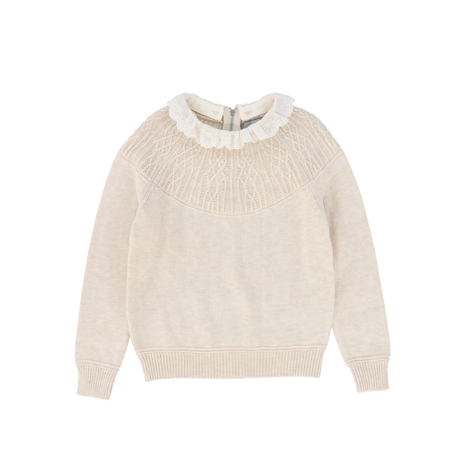 BACE OATMEAL POINTELLE LACE COLLAR SWEATER. AW26 28331