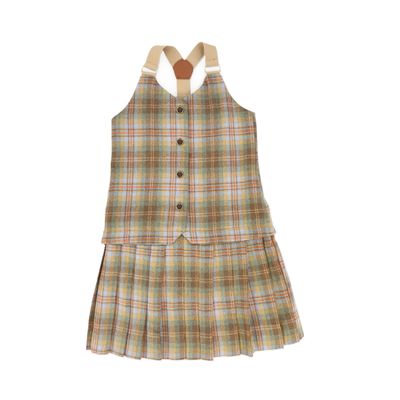 BACE CAMEL PLAID PLEATED VEST DRESS AW26 28394