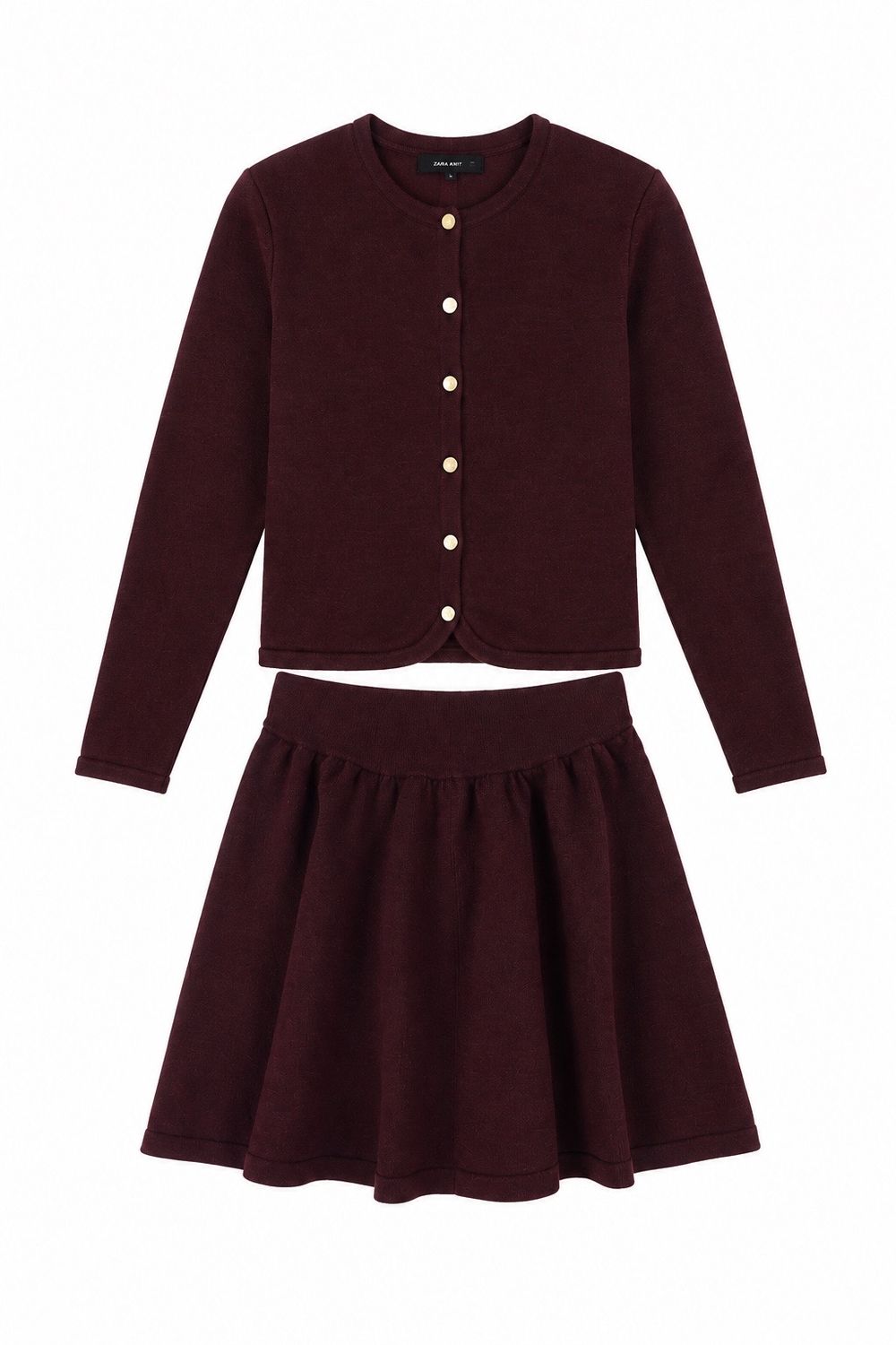 BAMBOO BURGUNDY KNIT SLIT POCKET BLAZER WITH SKIRT SET AW26 29282