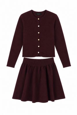 BAMBOO BURGUNDY KNIT SLIT POCKET BLAZER WITH SKIRT SET AW26 29282