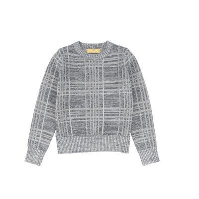 LE BOURDON GREY PLAID CREWNECK SWEATER AW26 30122