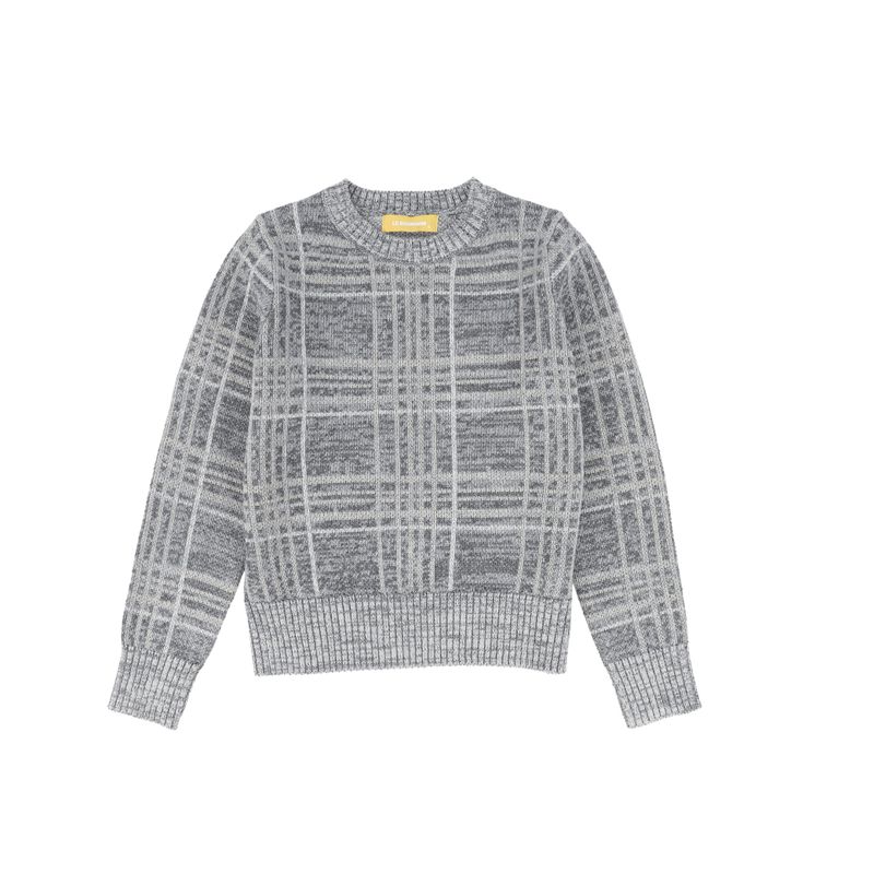LE BOURDON GREY PLAID CREWNECK SWEATER AW26 30122