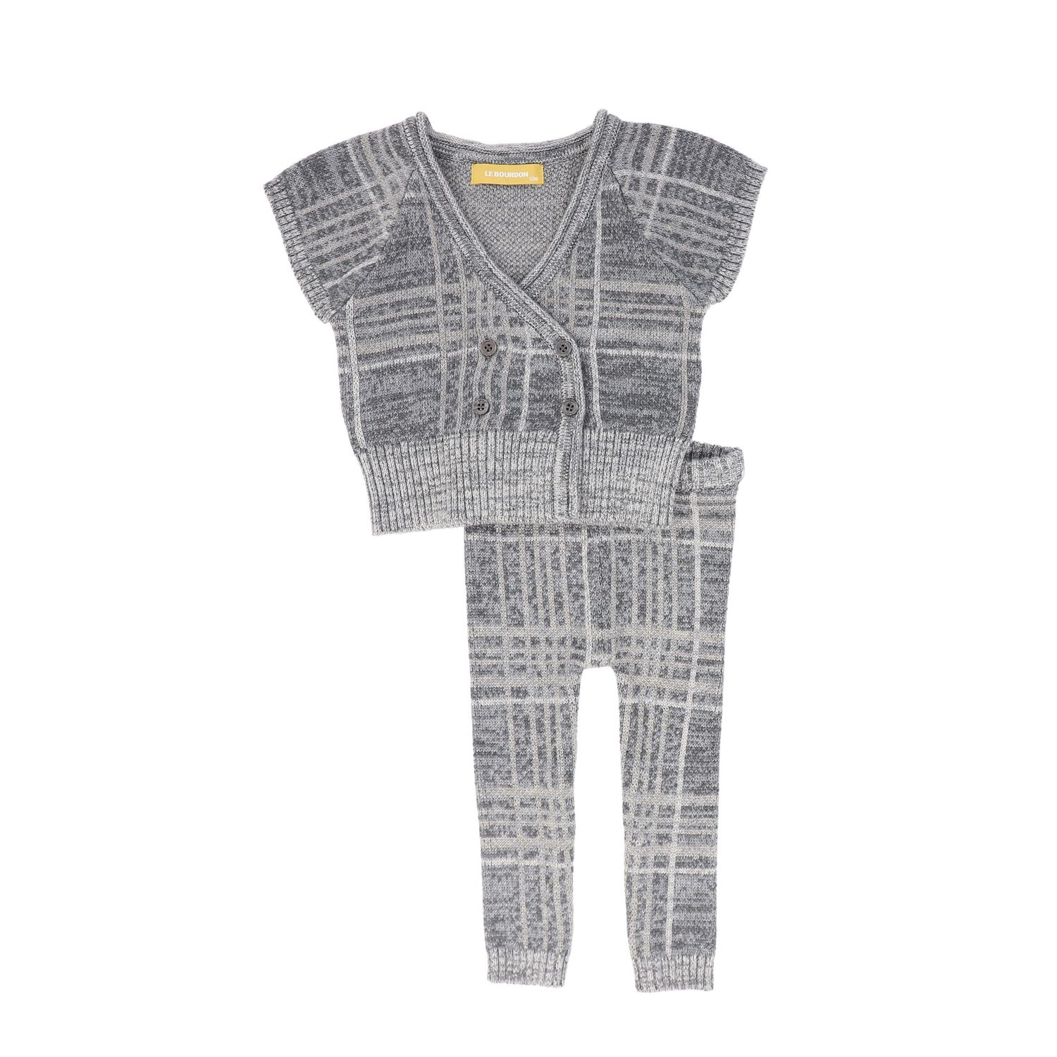 LE BOURDON GREY PLAID KNIT VEST SET AW26 27495