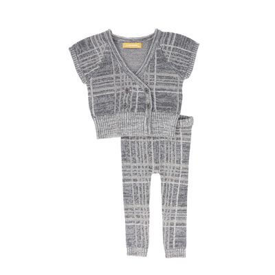 LE BOURDON GREY PLAID KNIT VEST SET AW26 27495