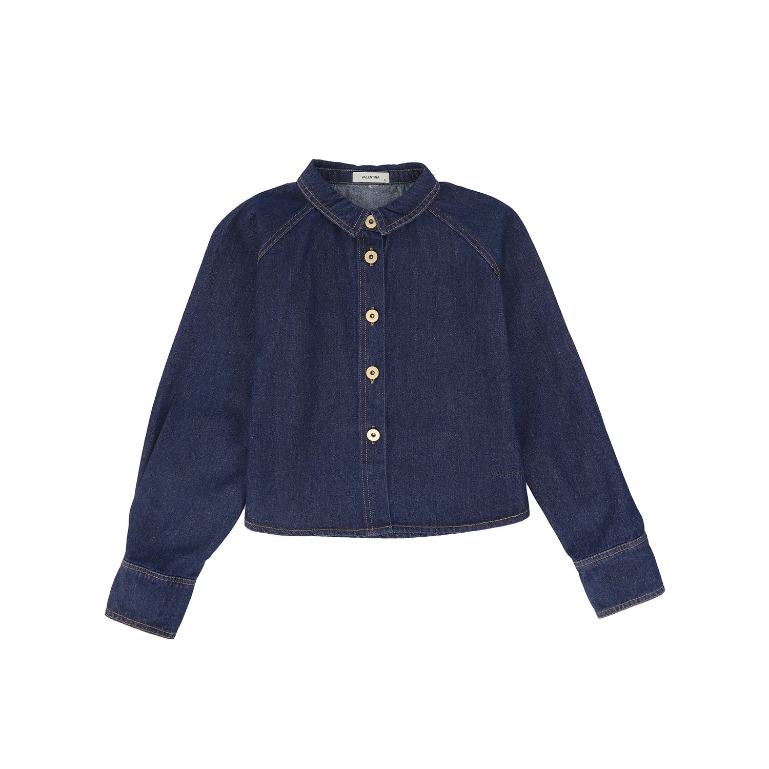 VALENTINA BLUE DENIM DENIM CONTRAST SEAM CROP BLOUSE AW26 28773