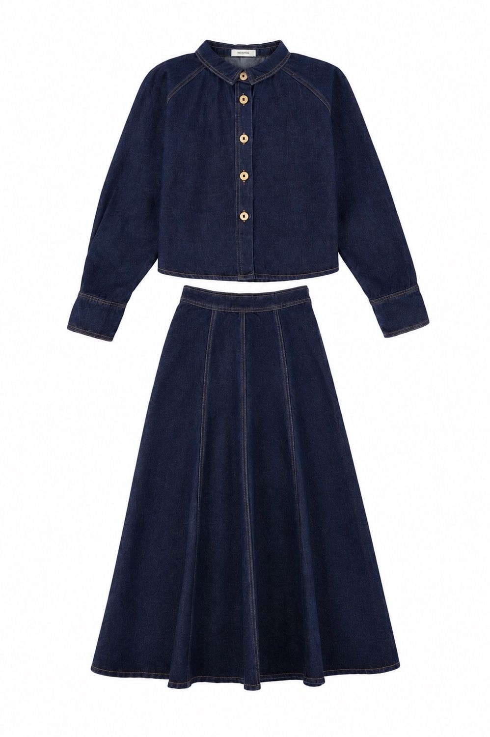 VALENTINA BLUE DENIM DENIM CONTRAST SEAM CROP BLOUSE WITH SKIRT SET AW26 28773
