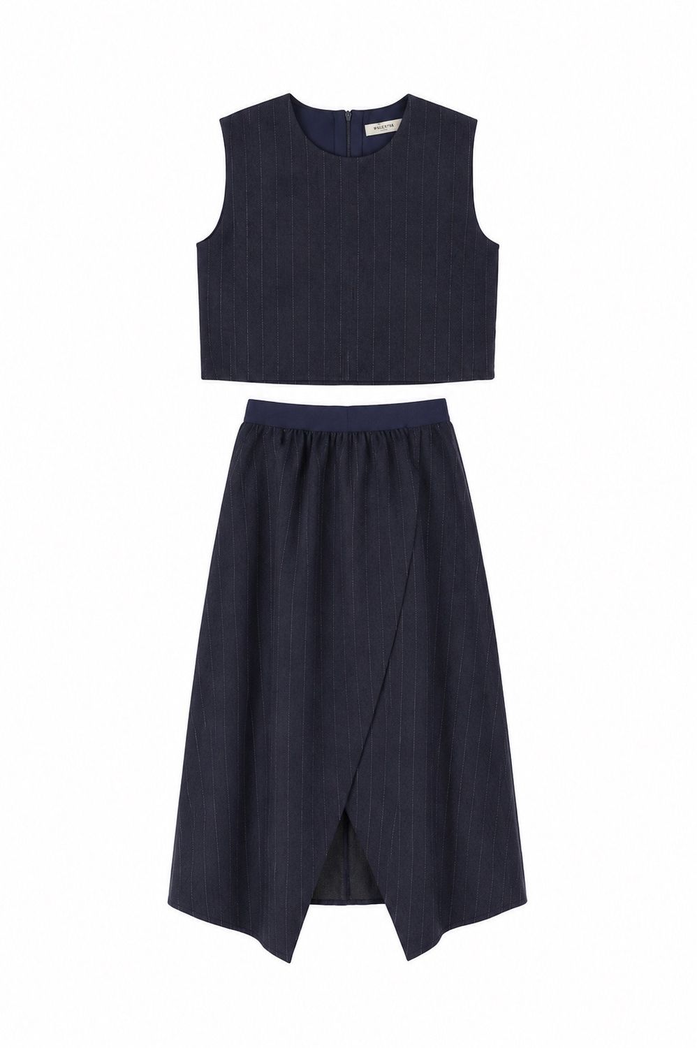 VALENTINA NAVY PINSTRIPE WOOL VEST WITH SKIRT SET AW26 26988