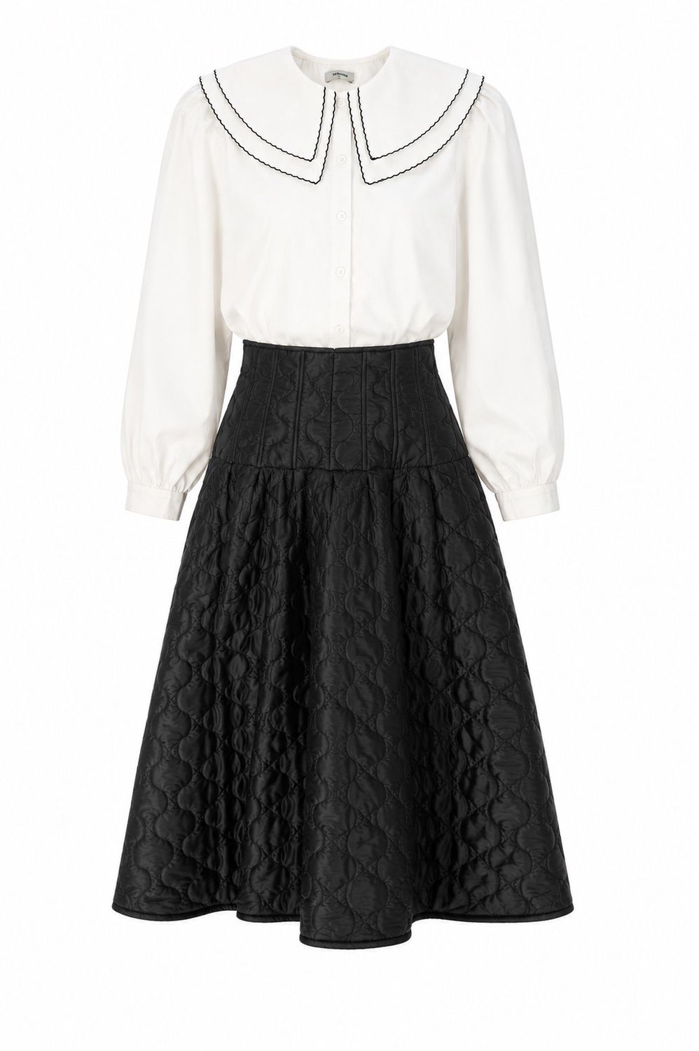 VALENTINA WHITE SCALLOP DOUBLE COLLAR BLOUSE WITH SKIRT SET AW26 28794