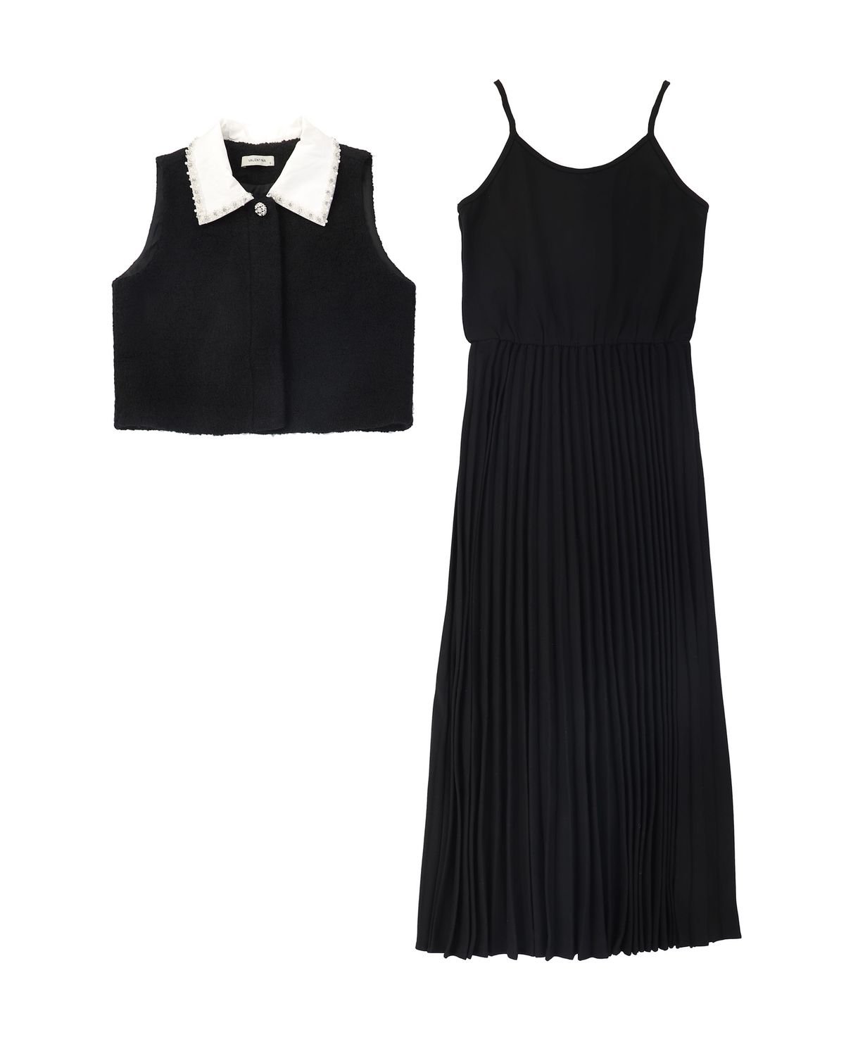 VALENTINA BLACK TWEED COLLAR VEST DRESS AW26 28787