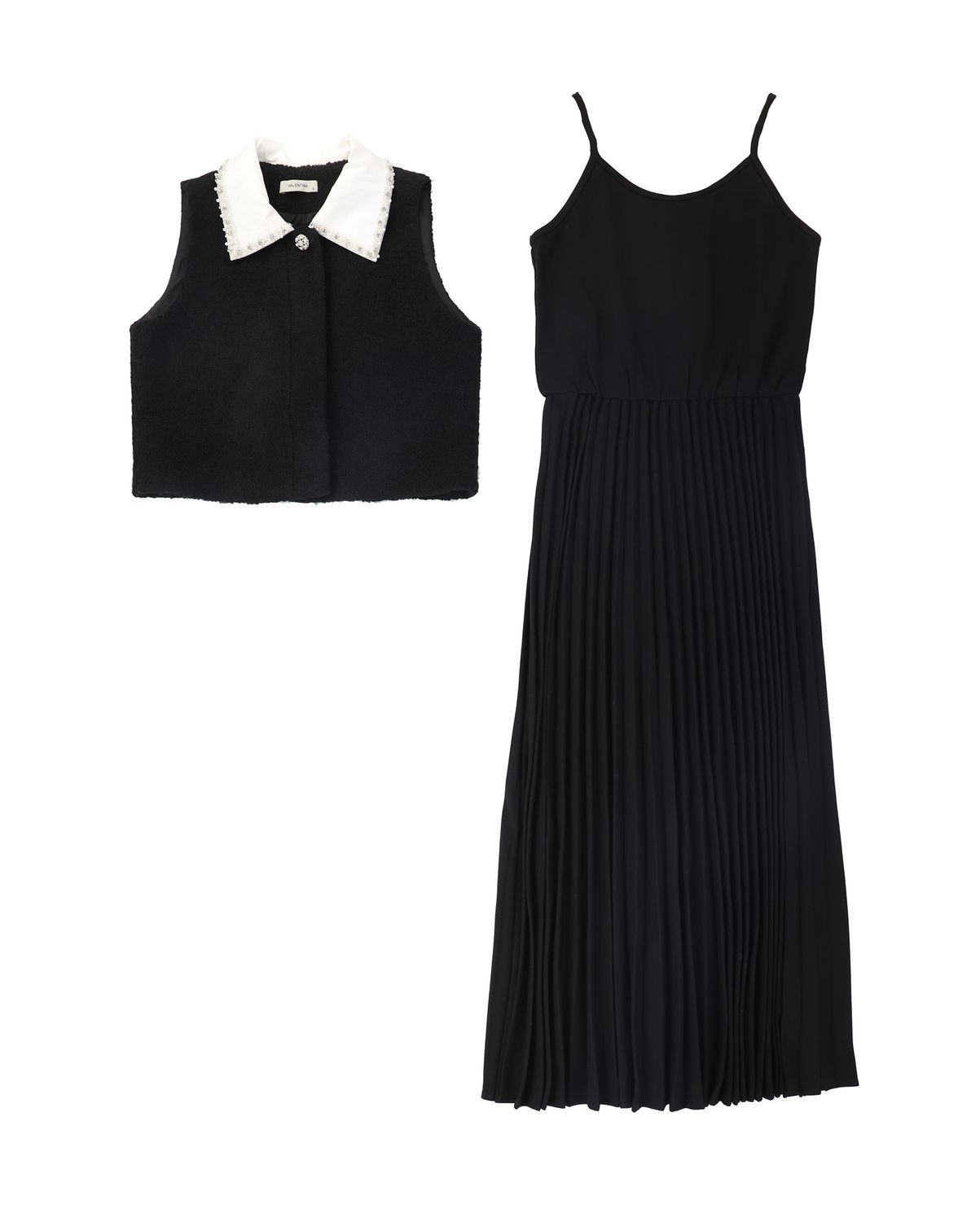 VALENTINA BLACK TWEED COLLAR VEST DRESS AW26 28787