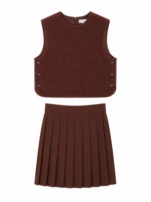 BACE BURGUNDY BOUCLE WOOL VEST WITH SKIRT SET AW26 27767