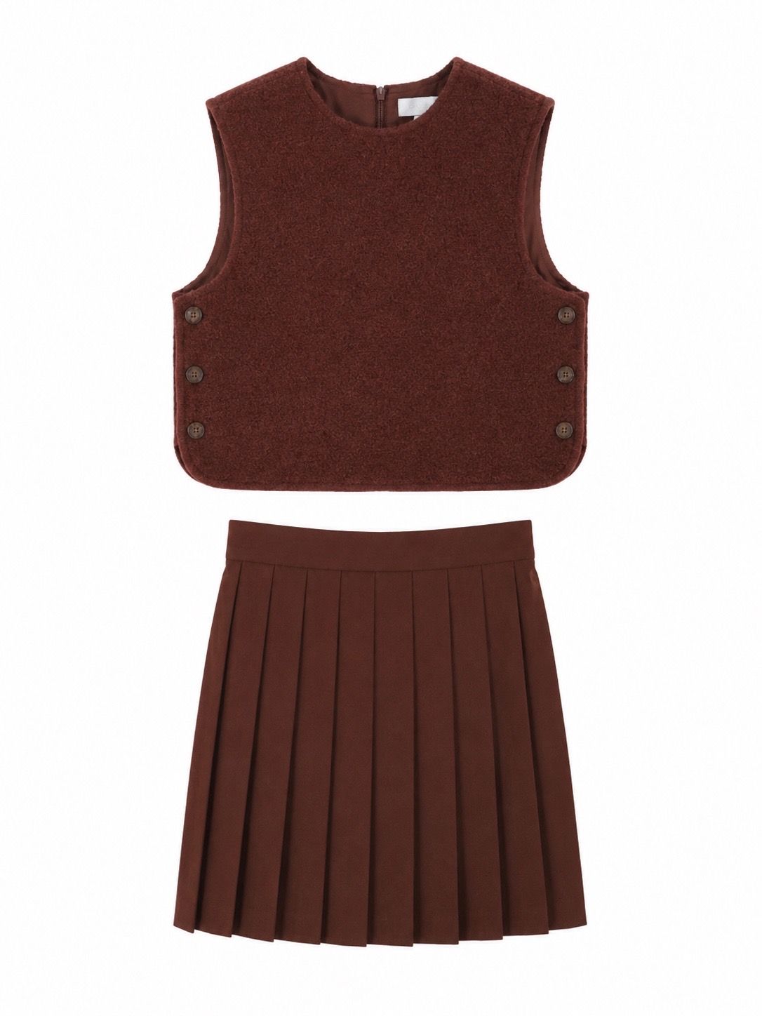 BACE BURGUNDY BOUCLE WOOL VEST WITH SKIRT SET AW26 27767