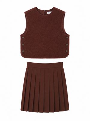 BACE BURGUNDY BOUCLE WOOL VEST WITH SKIRT SET AW26 27767