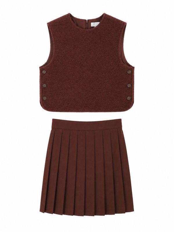 BACE BURGUNDY BOUCLE WOOL VEST WITH SKIRT SET AW26 27767