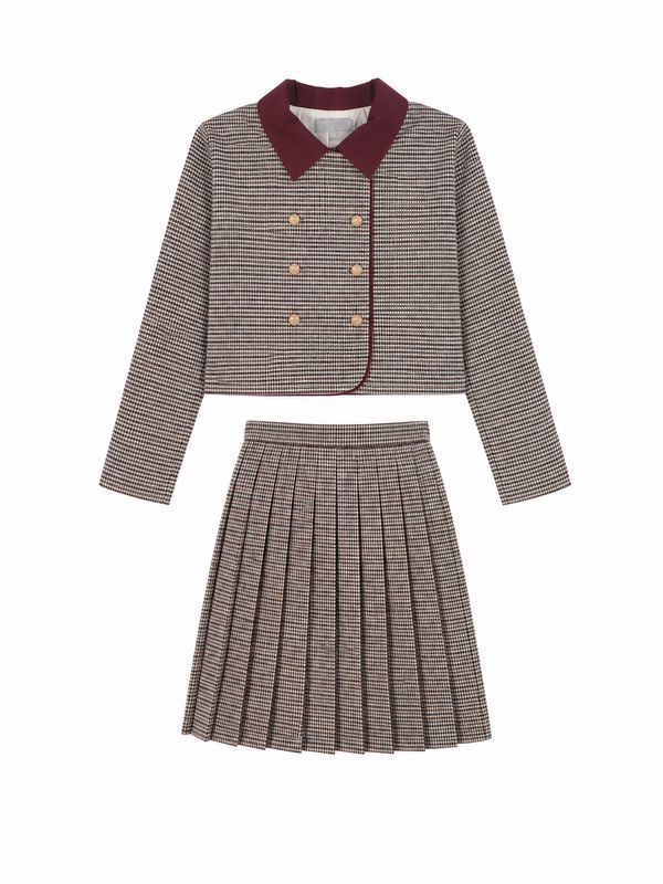 BACE BURGUNDY CHECKED WOOL SWING BLAZER WITH SKIRT SET  AW26 28651