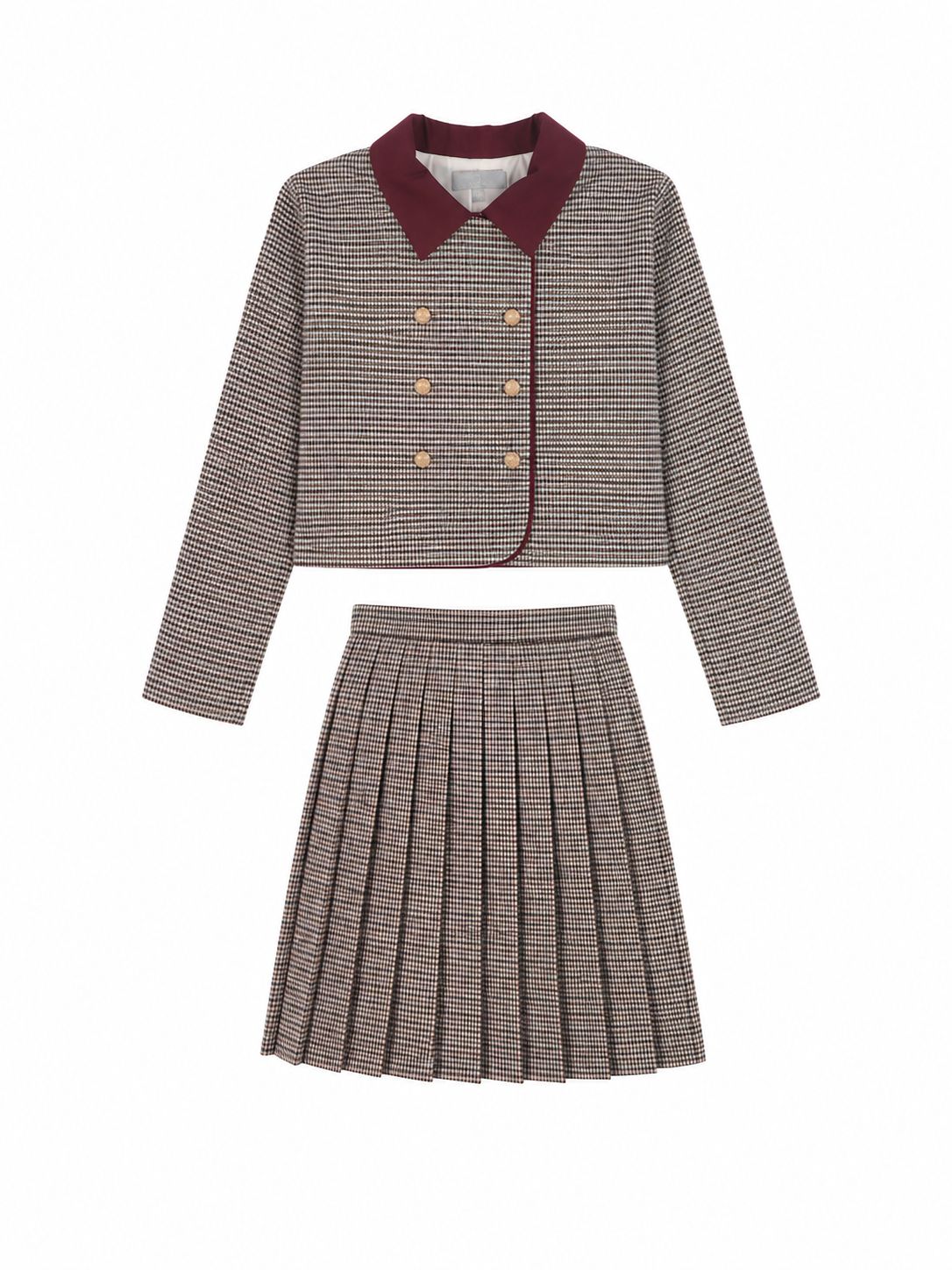 BACE BURGUNDY CHECKED WOOL SWING BLAZER WITH SKIRT SET  AW26 28651