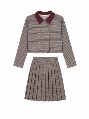 BACE BURGUNDY CHECKED WOOL SWING BLAZER WITH SKIRT SET  AW26 28651