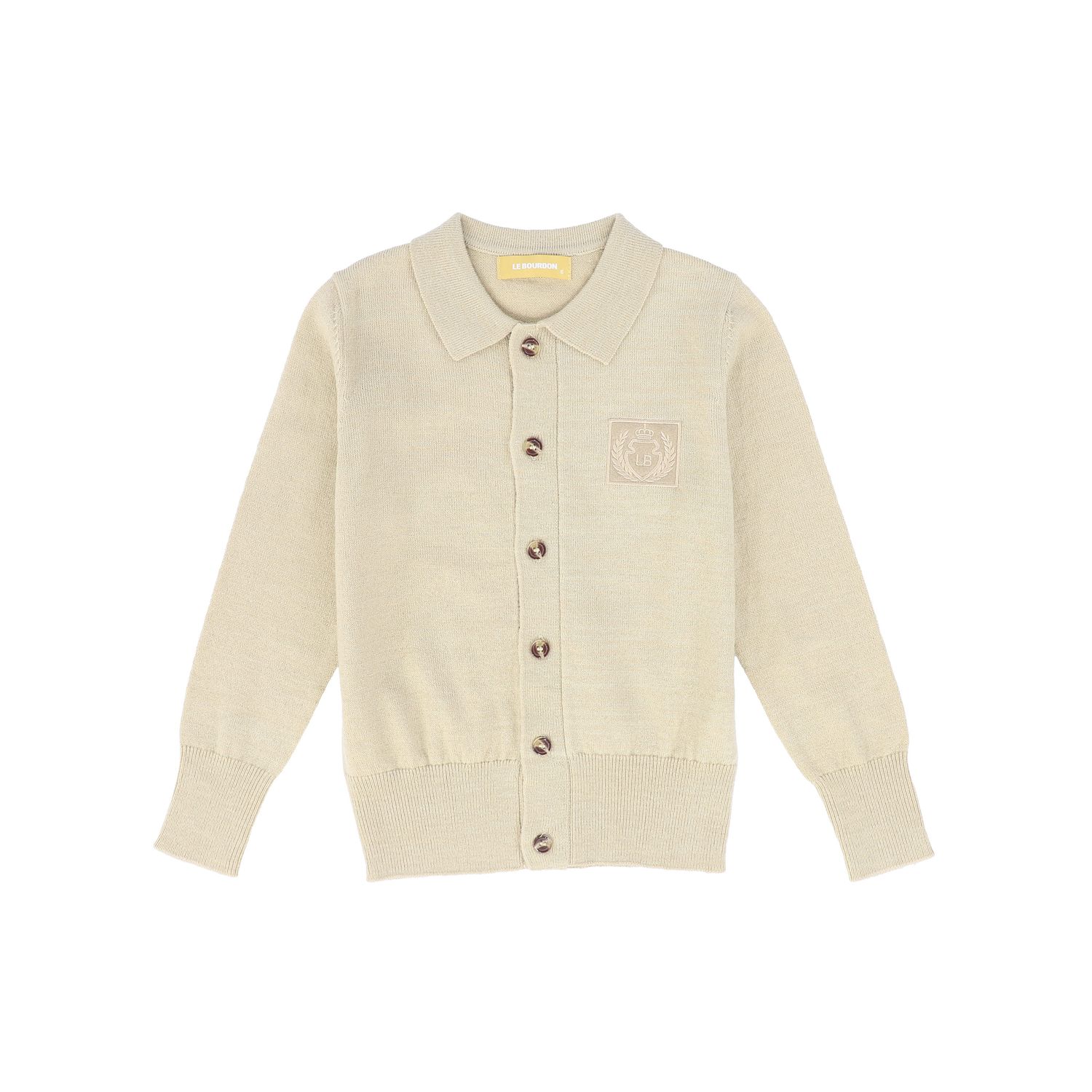 LE BOURDON BEIGE LOGO COLLARED CARDIGAN AW26 28011