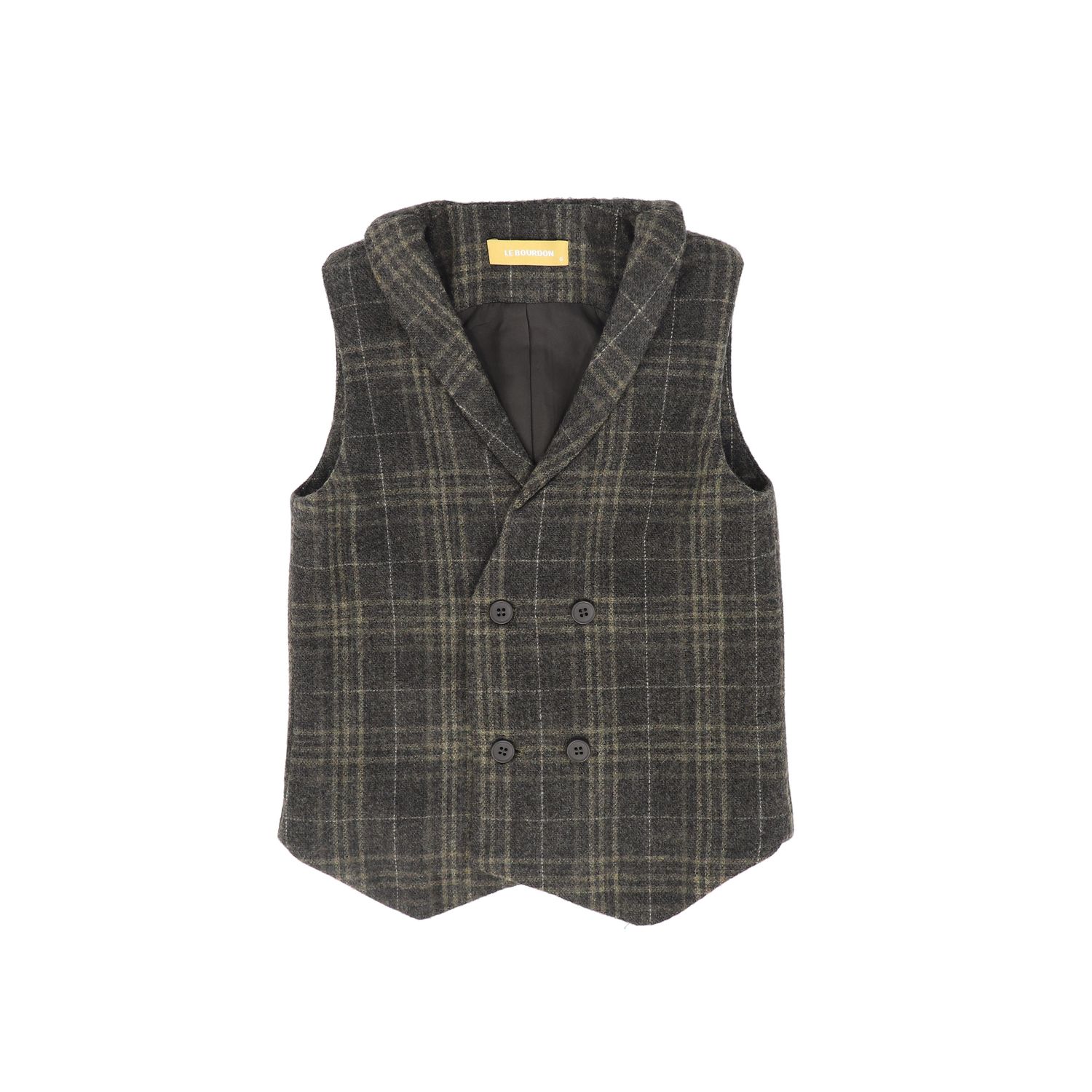 LE BOURDON GREY WOOL PLAID DOUBLE BREASTED VEST AW26 28646