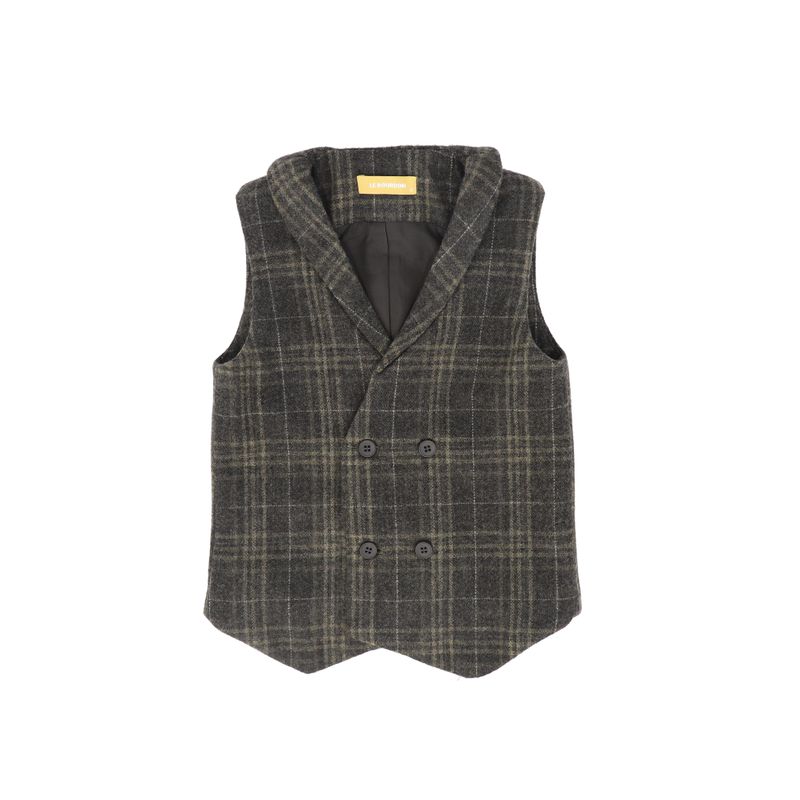 LE BOURDON GREY WOOL PLAID DOUBLE BREASTED VEST AW26 28646