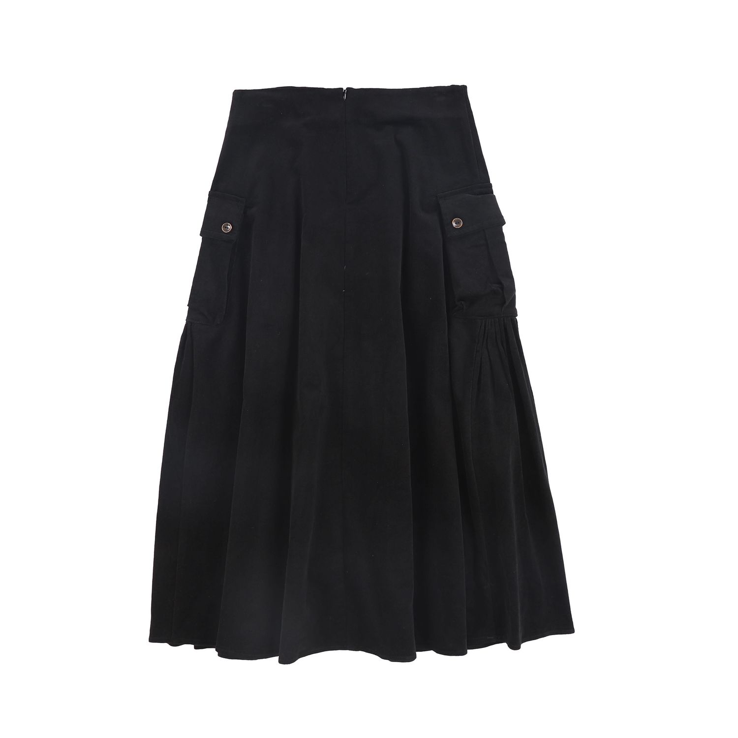 VALENTINA BLACK GATHERED DETAIL POCKET MIDI SKIRT AW26 27898