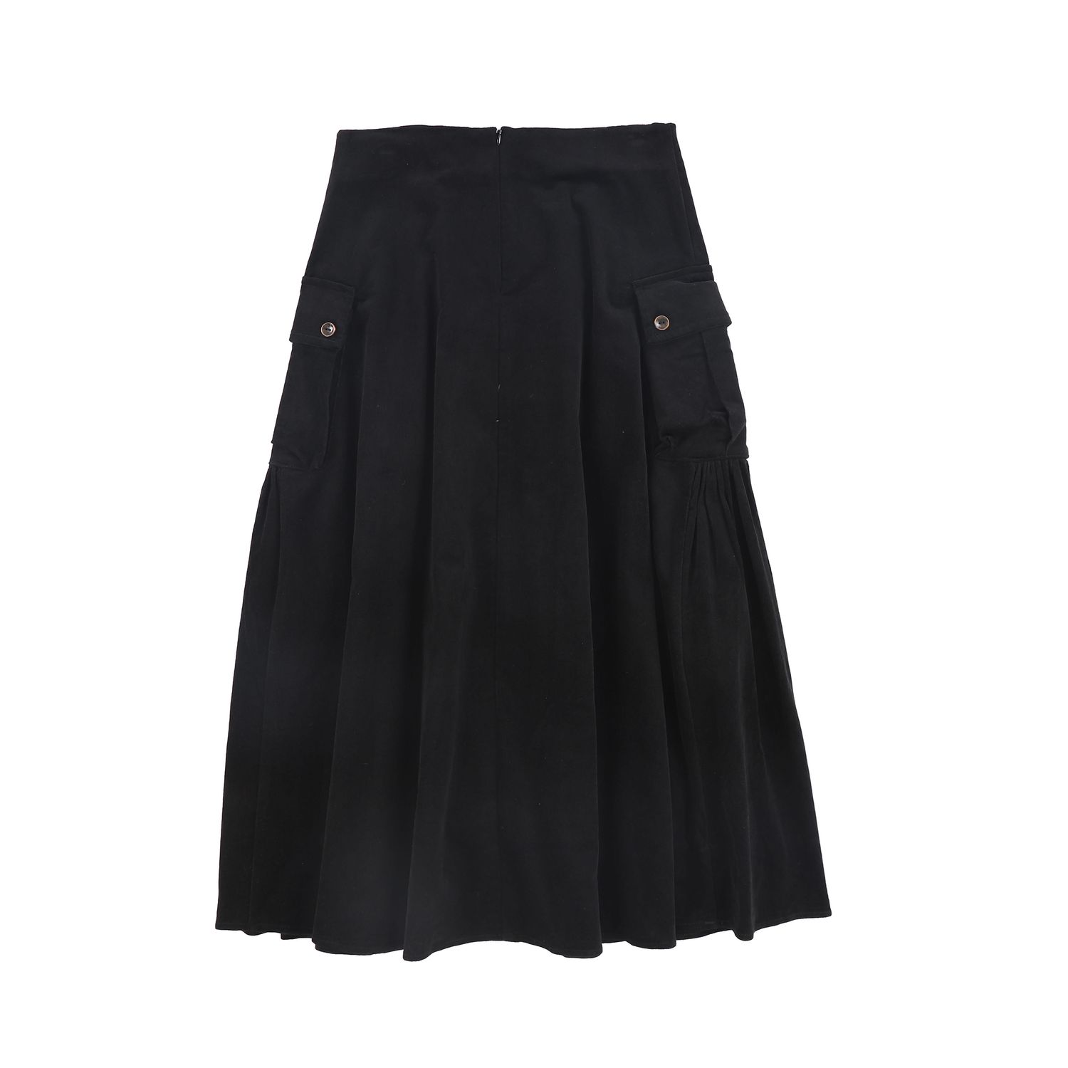 VALENTINA BLACK GATHERED DETAIL POCKET MIDI SKIRT AW26 27898