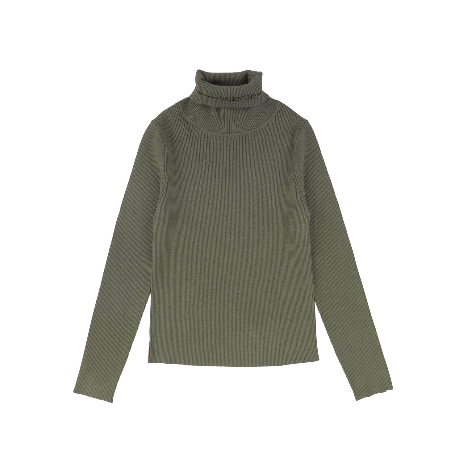 VALENTINA GREEN RIBBED KNIT LOGO TURTLENECK AW26 28117