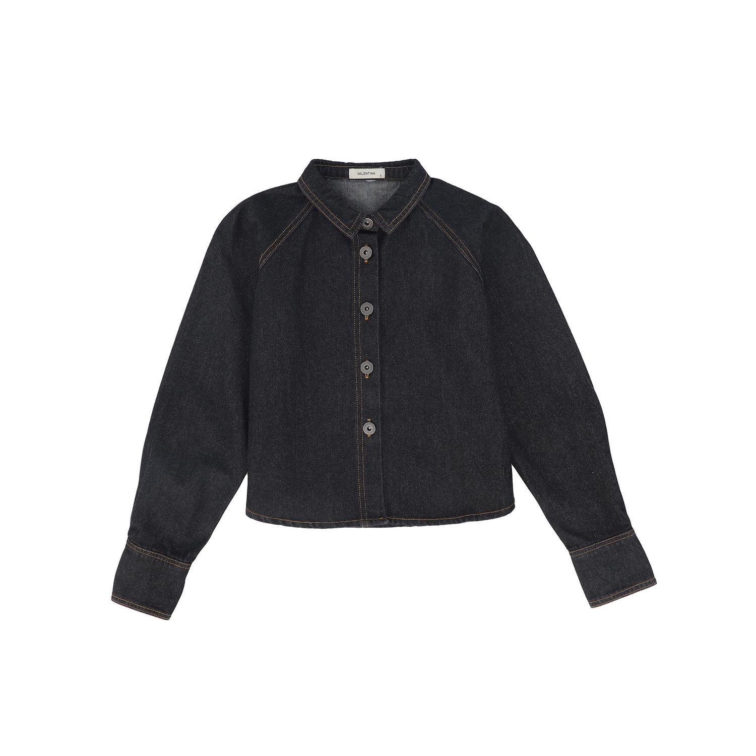 VALENTINA BROWN DENIM CONTRAST SEAM CROP BLOUSE AW26 28773